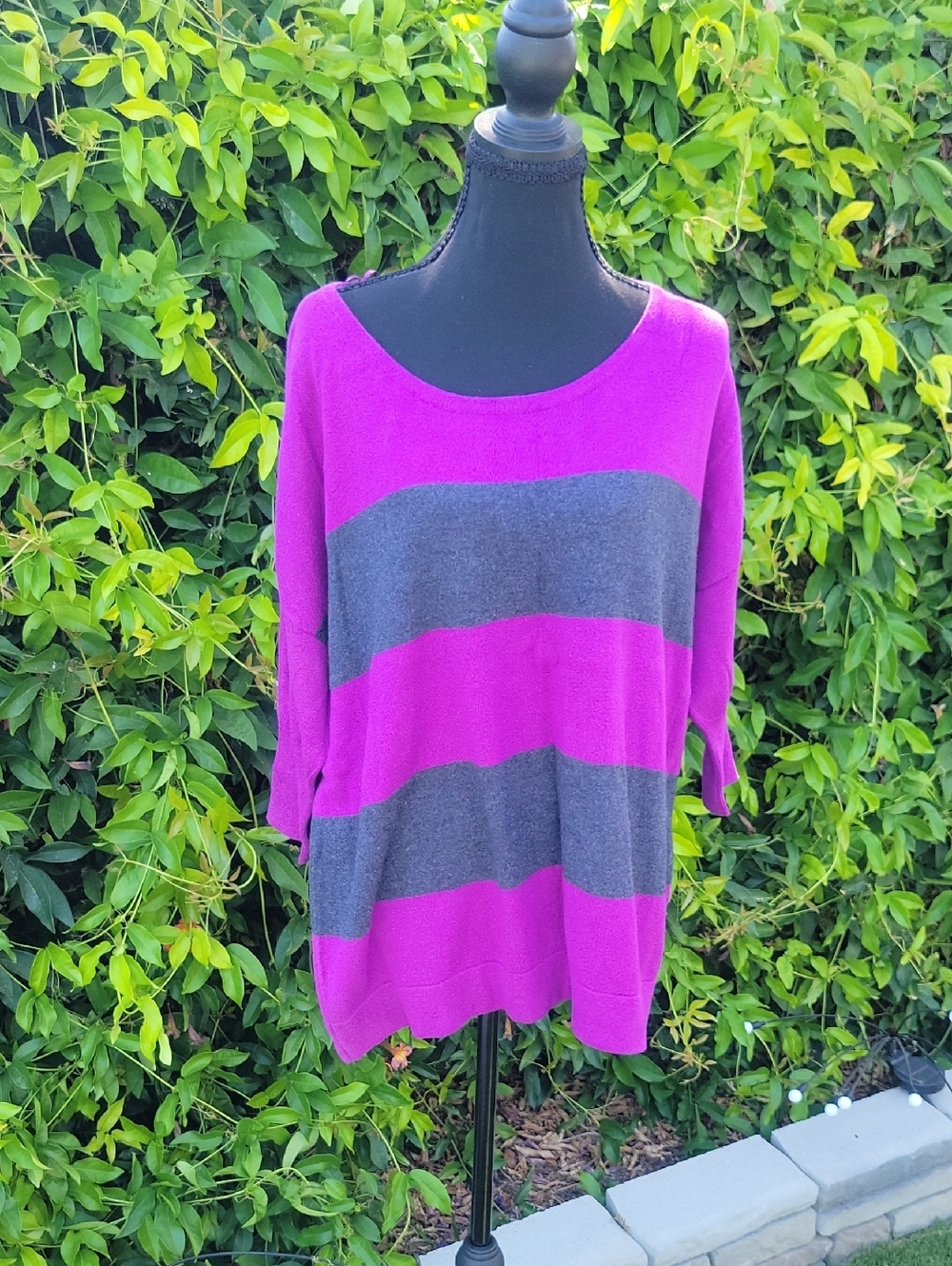 Striped Sparkly Sweater in Purple and Black Size L